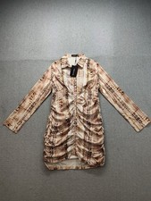 Prettylittlething Women Shirt Dress 10 Multicolor Print Collared Ruched Casual