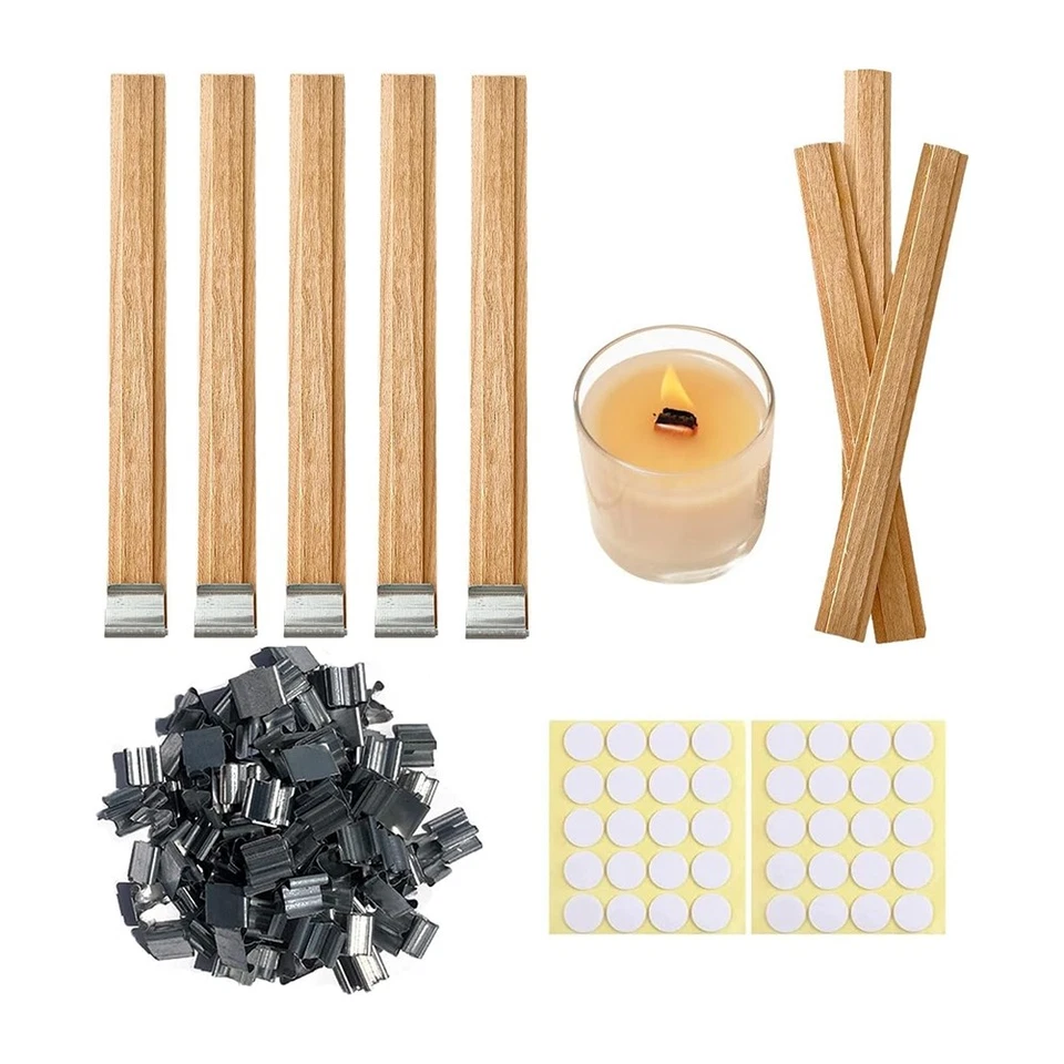SODIAL 1X(60 Set di Stoppini per Candele In Legno A Doppio Strato e Supporti, Stop9952