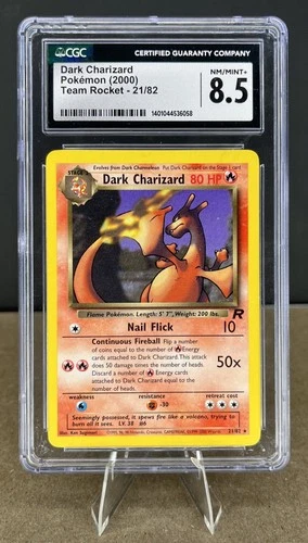 Pokémon Dark Charizard 2000 Team Rocket 21/82 Non-Holo Rare CGC 8.5 NM/MINT+