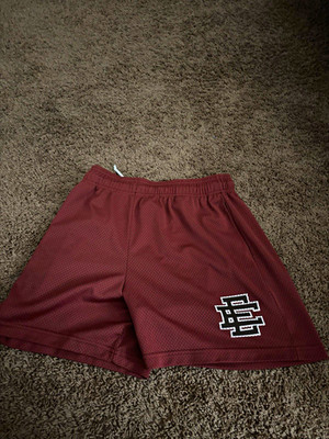 Eric Emanuel Men s Red Mesh Athletic Shorts L Polyester Drawstring Basketball