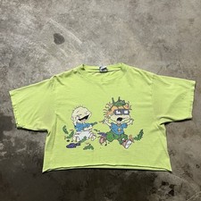 VTG Rugrats Cropped T Shirt L Green Tommy Pickles Chuckie Finster Nickelodeon