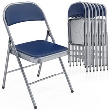 8 Pack Folding Chairs Padded Seats Metal Frame PU Leather Capacity 350 lbs Blue