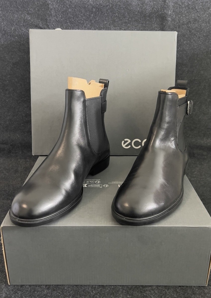 ECCO Women's Leather Chelsea ankle Boot Buckle Dress Classic Slip Sz 9-9.5  Black