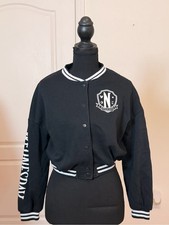 H M Wednesday Addams Varsity Jacket Black Graphic Back