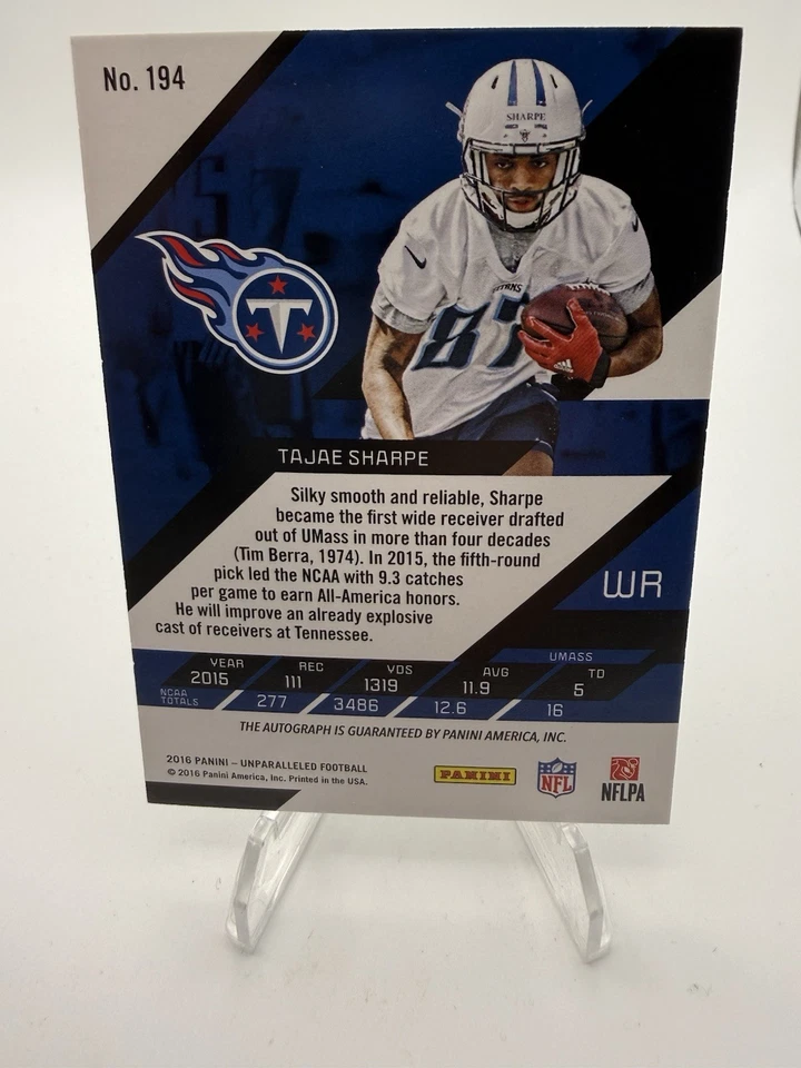 2016 Panini Unparalleled - Rookie Tajae Sharpe #194 Blue Autographs /199 (AU,... - Image 3 of 3