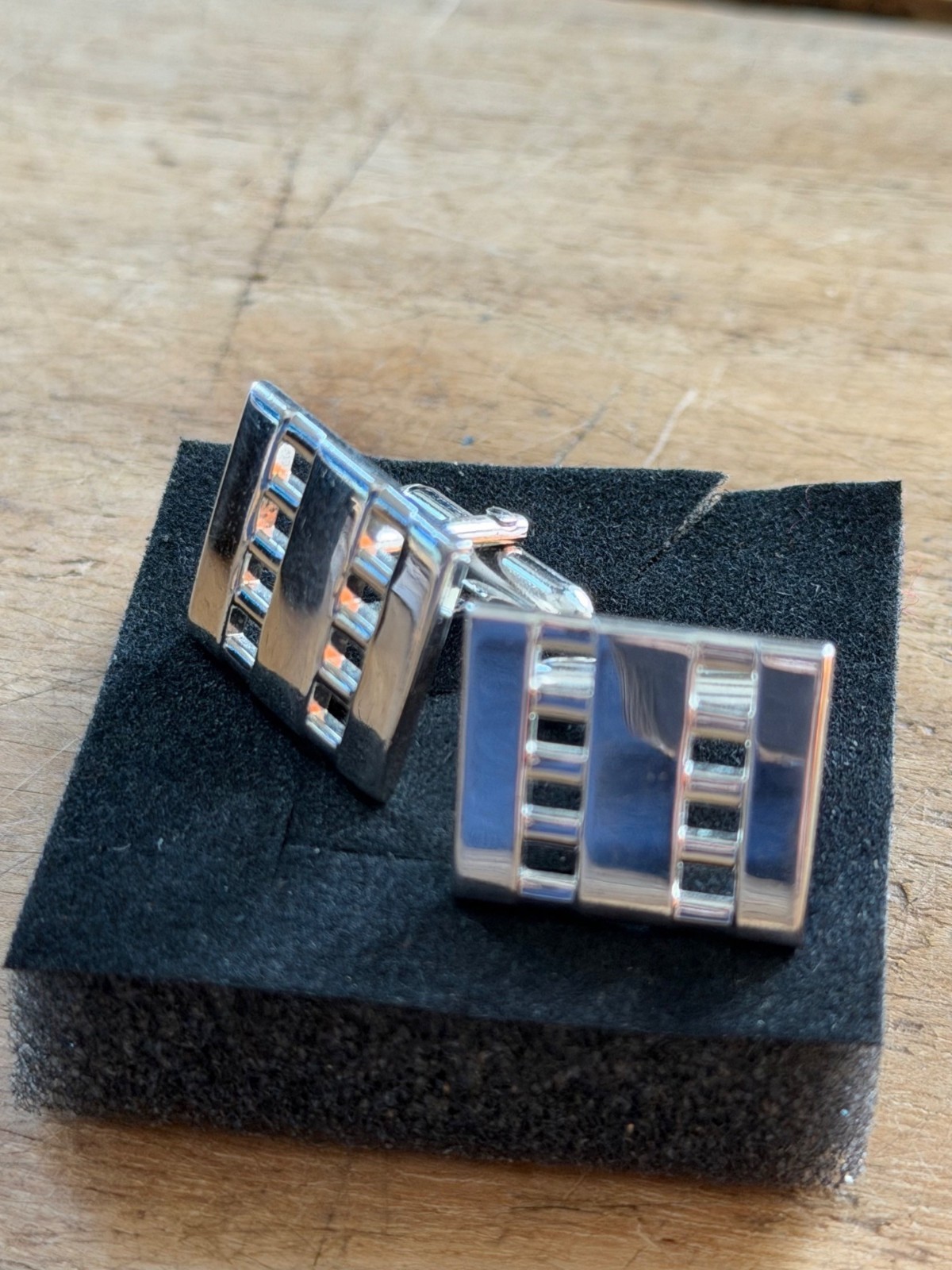 Silver-Toned Rectangular Cufflinks With Textured … - image 6