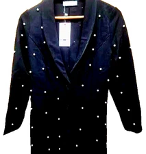 Saint Genies Pearl Studded Dressy Cocktail Party Blazer/Dress Size 6 Black NWT