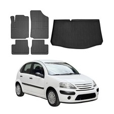 Fußmatten & Kofferraumwanne Set für Citroen C3 2002-2009 Gummi TPE Schwarz 5x
