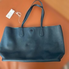 Tory Burch Leather Tote Bag Blue-Green Genuine Leather Authentic Used