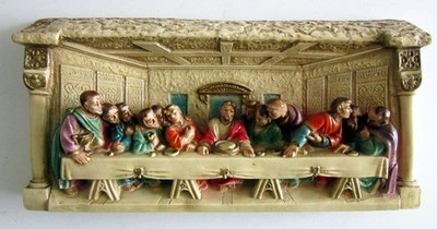 THE LAST SUPPER, Cast plaster 3-D Hand Painted Diaplay Piece