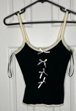 Lioness Women’s Ribbed Bow Tank Top Black Size Small