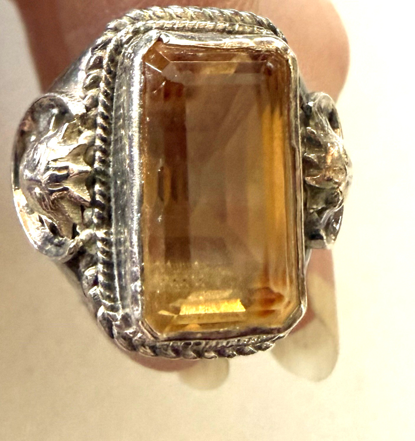 Sterling Silver & Citrine Rectangular Ring w/ Sun… - image 1