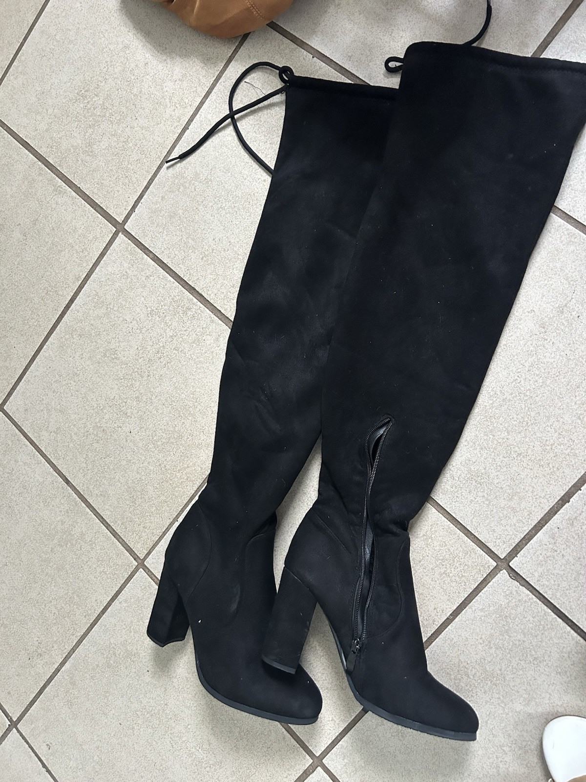 Women's Black Over-the-Knee Faux Suede Block Heel Zip Riding Boots Round Toe