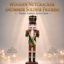 12in Wooden Nutcracker Drummer Soldier Christmas Decor Home Table Ornament Gift