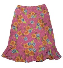 VTG Y2K Pink Hawaiian Floral Ruffle Skirt Size 10 Beach Resort Tropical Island