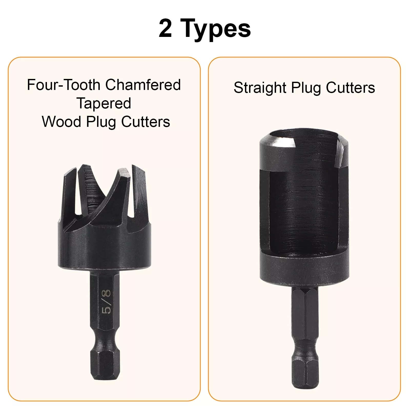 8PCS Straight/Tapered  1/4" Hex Quick change shank Wood Plug Cutter Drill Bit