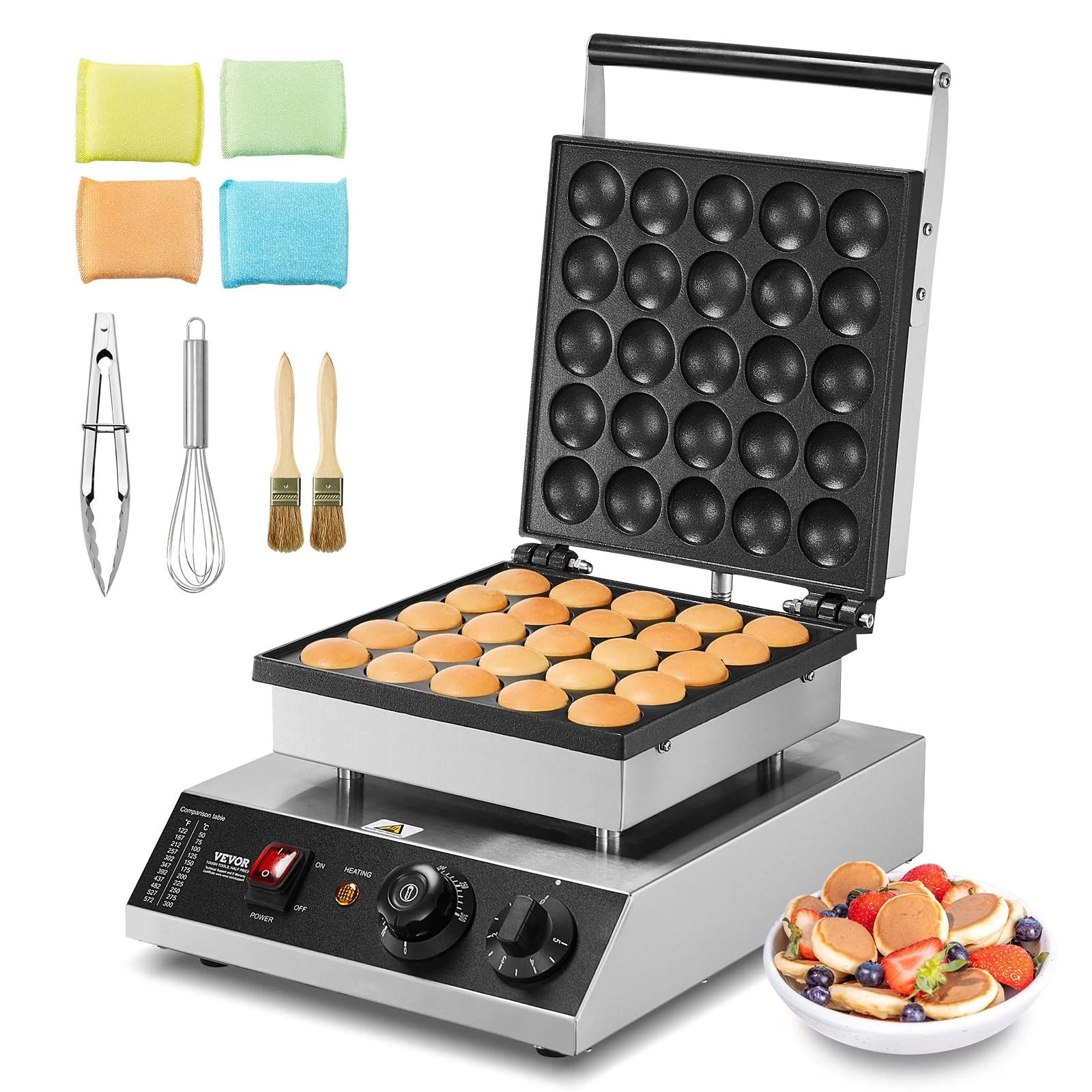 VEVOR Mini Dutch Pancake Maker, 25PCS 43mm Diameter 25 pieces/1700 W, silver