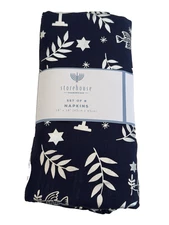 Storehouse Hanukkah Blue | Silver Napkins x 8 Menorah - Star Of David 18 x 18 in