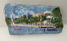 Hand Painted Charleston SC Waterfront Magnet Signed Vintage Folk Art