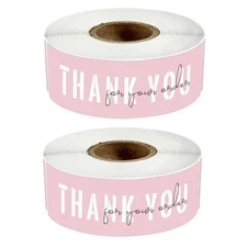 2 Rolls Thank You Stickers 1x3 Inch Sealing Labels for Small Business Packaging