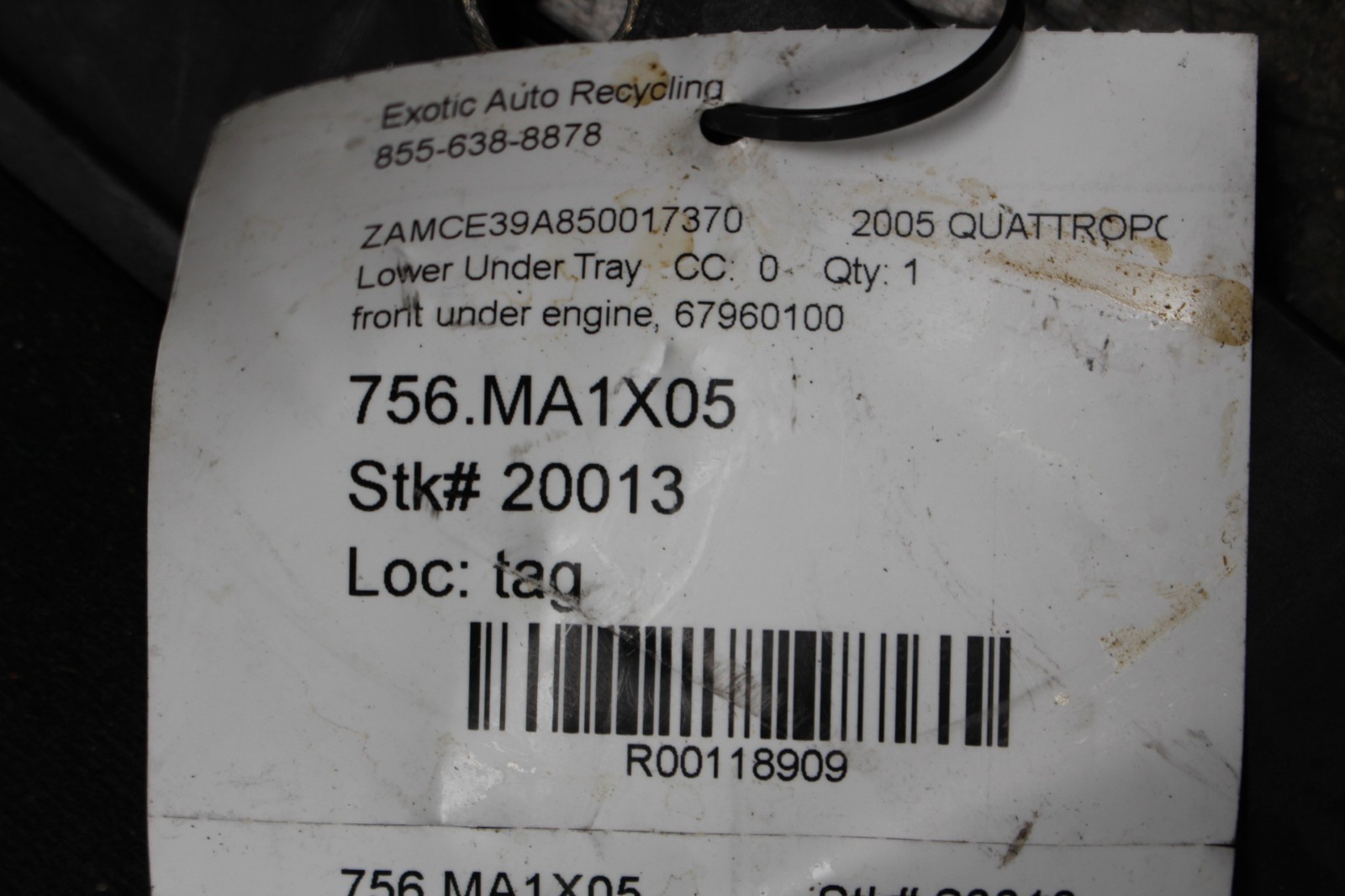 Maserati Quattroporte, Front Lower Under Tray, Dmg, Used, P/N 67960100