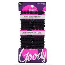 Ouchless Forever Hair Elastics, 10 Ct, Black, Damage-Free Bands, 3X Strong