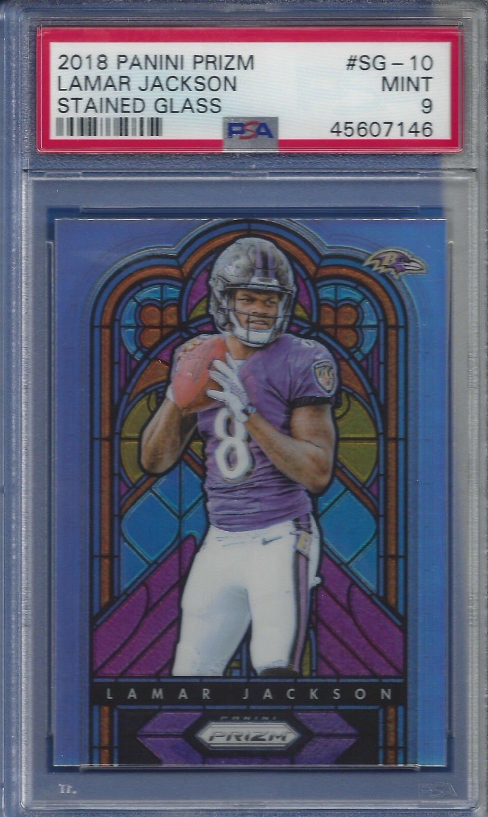 2018 Panini Prizm Lamar Jackson Stained Glass PSA 9 Rookie Card Baltimore Ravens