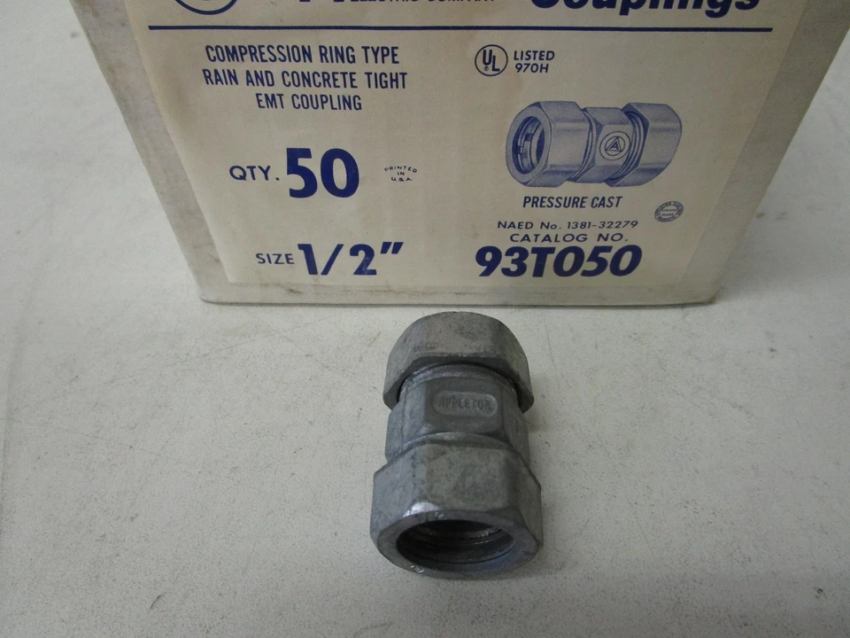 APPLETON 93T050 1/2" COMPRESSION RING TYPE EMT THINWALL COUPLINGS - NOS  - Image 3 of 4