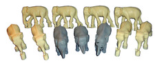 Lot of 8 Unpainted Plastic Elephants 3" Long x 3" Wide 3 Partially Painted