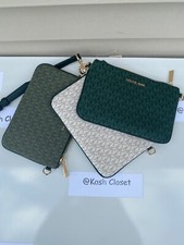 Michael Kors crossbody triple pouch medium MK signature purse Racing Green Multi
