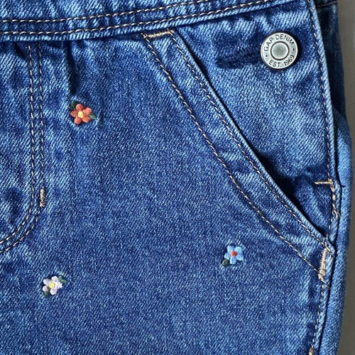 Gap Overall Shorts Size 4 4T Blue Jeans Flowers Shortalls Girls Embroidery Kids - Picture 9 of 15