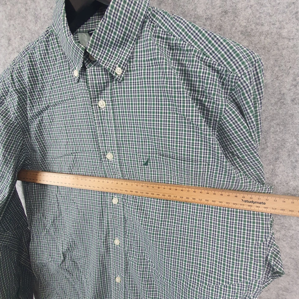 Camisa Nautica Para Hombre Mediana Verde A Cuadros Con Botones Manga Larga Calce Ajustado 10058 Foto 3 de 4