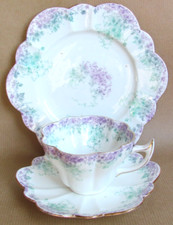 WILEMAN FOLEY TRAILING VIOLETS 9057 PATTERN TEA CUP TRIO - SNOWDROP (11830)