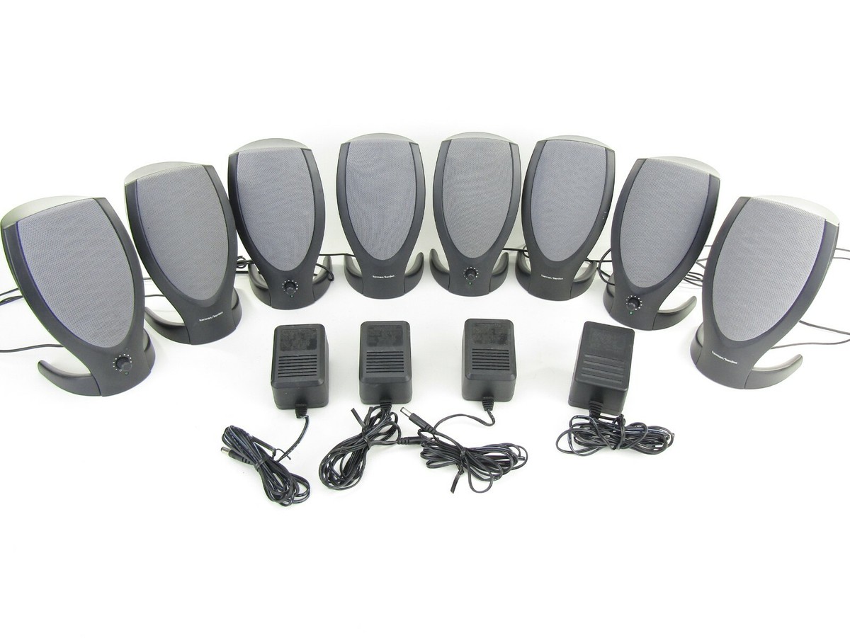 Lot of 4 Harman Kardon HK206 Computer Speakers w/ AC Adapters