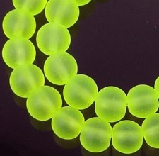 50 Czech Frosted Sea Glass Round / Rocaille Beads Matte - Yellow Green 6mm