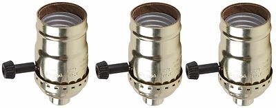 Creative Hobbies 3-Way Turn Knob Lamp Socket, Medium Base, Gold Shell-Pack of 3