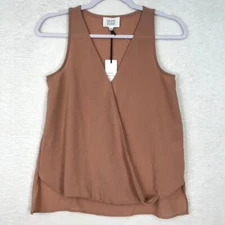 Olive Oak Top Women XS Tan Blouse Wrap Drape Flowy V Neck Sleeveless Neutral