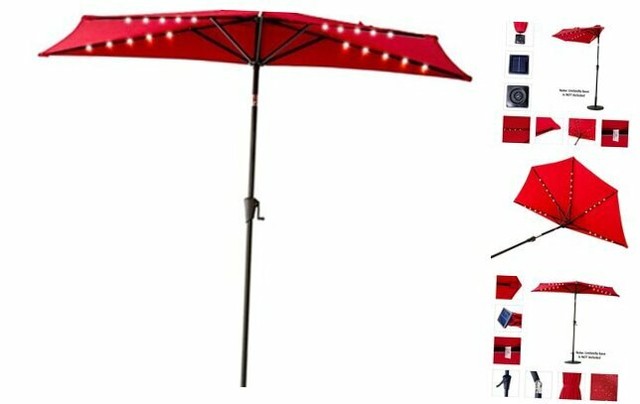 Flame Shade 9 Ft Half Outdoor Patio Umbrella With Solar Led Lights And Tilt Re For Sale Online