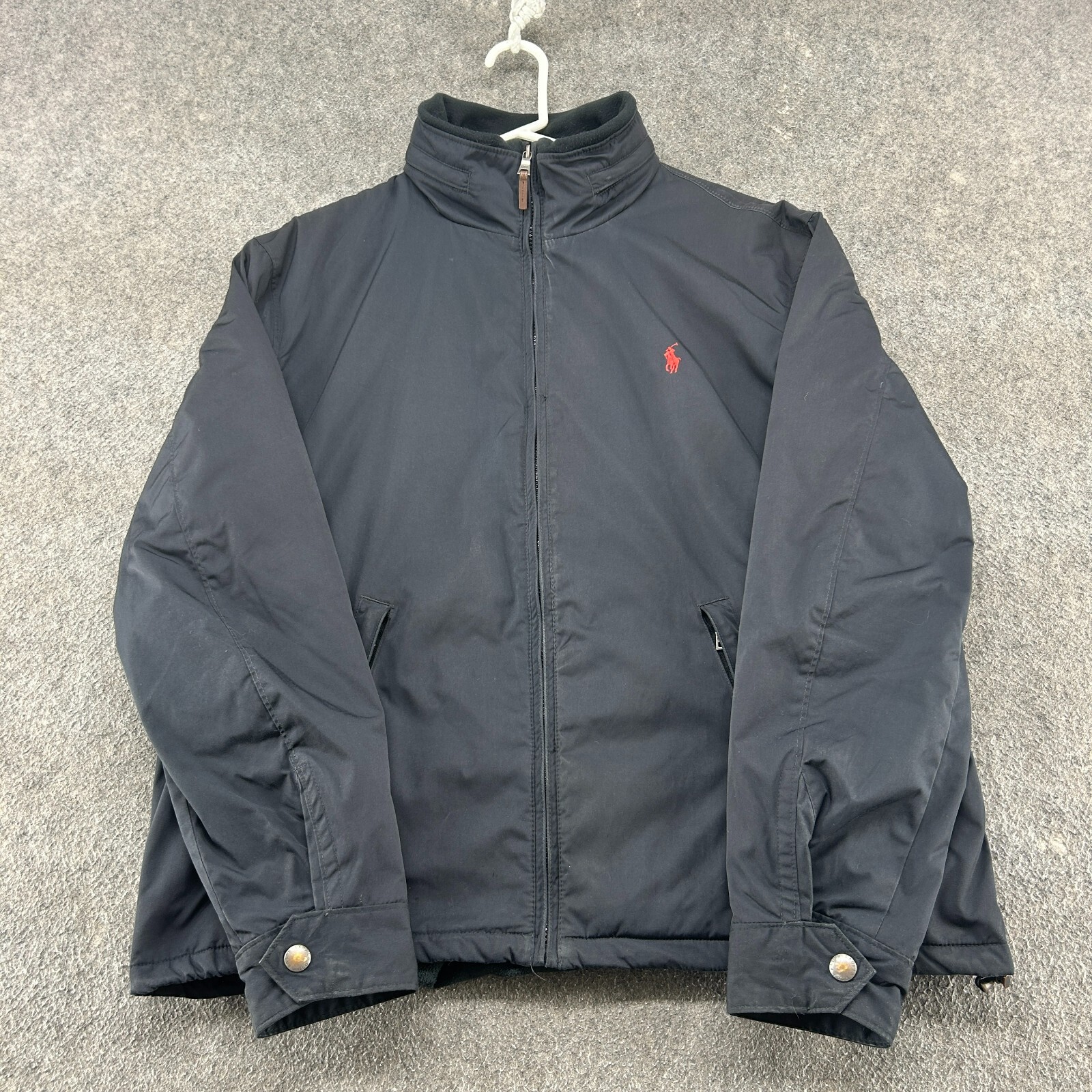 VINTAGE Polo Ralph Lauren giacca uomo 2XL nero giacca a vento pony foderata in pile anni 90