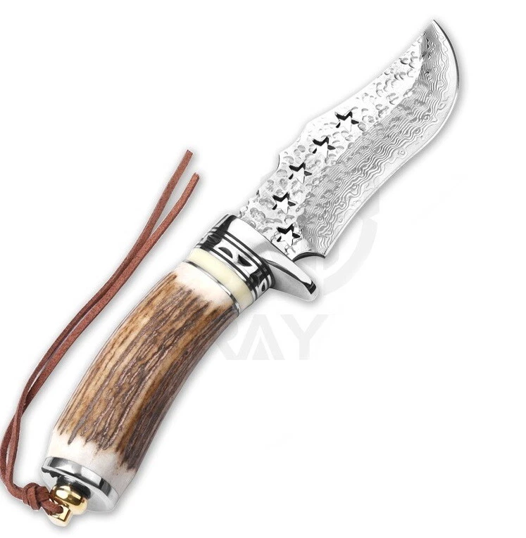 STARLITE LIMITED EDITION TRILLIUM DAMASCUS 5 STAR KNIFE GENUINE STAG HANDLE