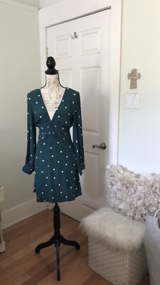 NWT TOPSHOP Mini Green Polka Dots V neck Tea Casual Dress SZ 2 | eBay