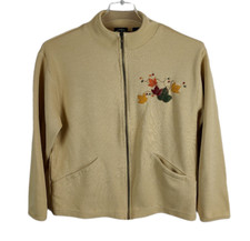 Lighthouse Apparel Women's Size Small Tan Jacket Fall Leaves Pockets Full Zip