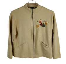 Lighthouse Apparel Women's Size Small Tan Jacket Fall Leaves Pockets Full Zip