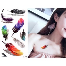 4 Sheet Water Tattoo Sticker Temporary Feather Butterfly Low Waist Pattern