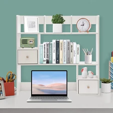 9 Compartments Desktop Bookshelf, White Home Office Desk Storage Organizer NEW