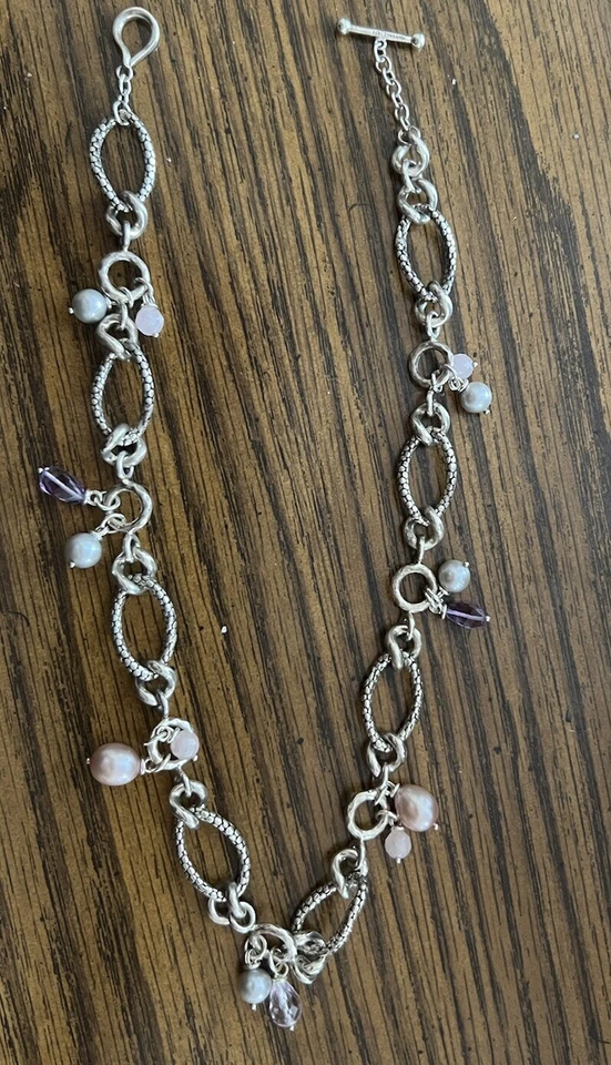 MICHAEL DAWKINS Sterling Silver Pearl Amethyst Necklace - Image 4 of 4