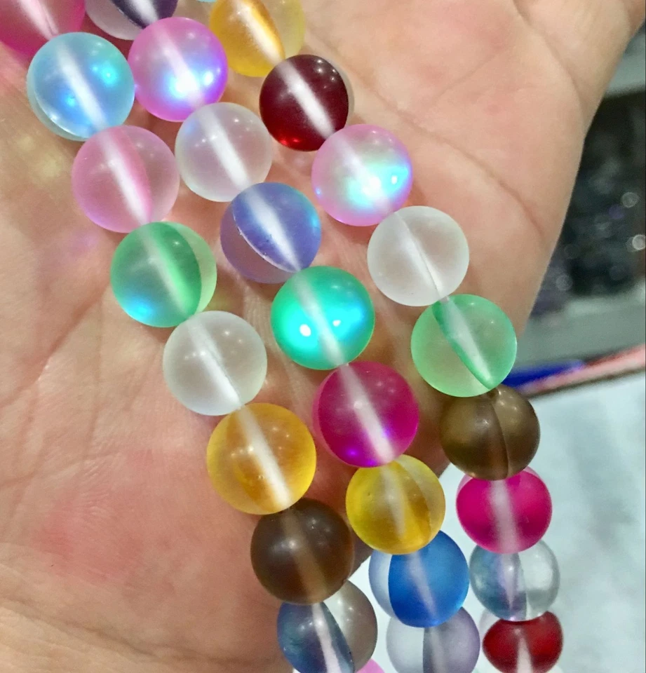 12 мм разноцветные блестящие радужные лунные камни круглые драгоценные камни бусины россыпью 15 дюймов нити - Изображение 2 из 4