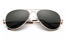 Aviator Sunglasses Black Mirror Lens Men Women Frame Gold, Spring Hinge 100 UV