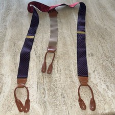 DOONEY BOURKE Leather Navy/red Dot Button-on Brace Suspenders GUC