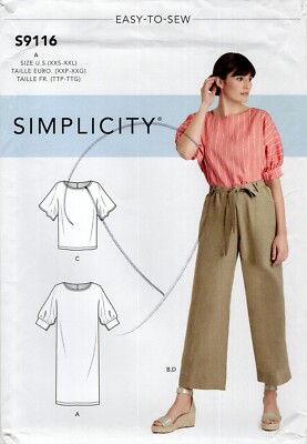 Simplicity S9116 EASY Dress, Tops & Pants w Belt Sz 4-26 UNCUT Pattern